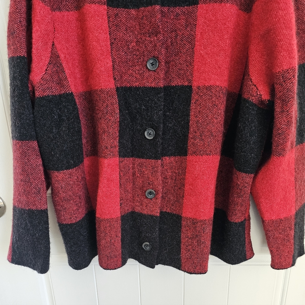 J. JILL Womens Red & Black Buffalo Plaid Wool Blend Button Up Cardigan - 2X - Picture 3 of 6